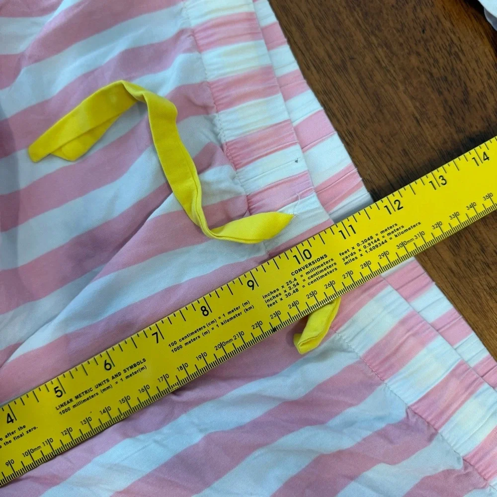 Katie Kime Retro Stripe Pink White Pajama Set Yellow HH on pocket size medium - Picture 11 of 12